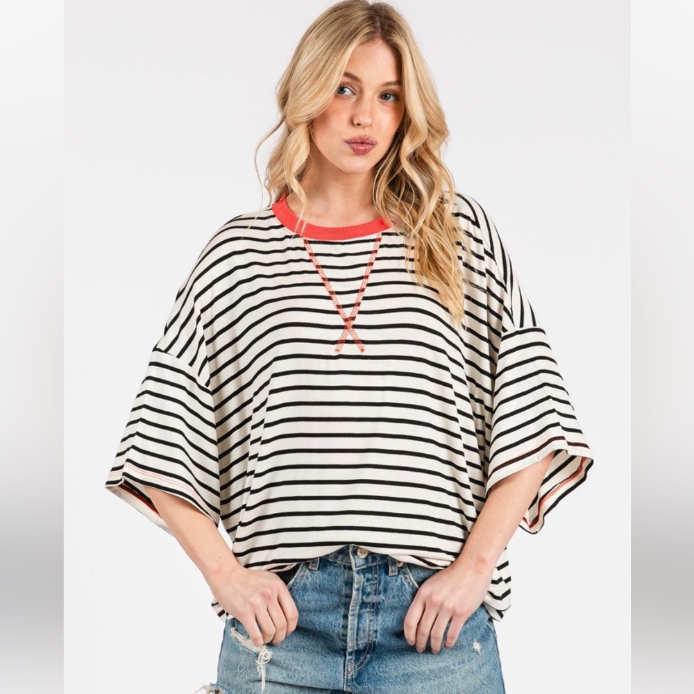 Striped Oversized T-Shirt with Contrast Details